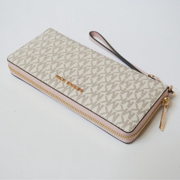 Michael Kors Jet Set Travel Large Logo Continental Wristlet vanilla Powder Blush - Picture 6 of 12